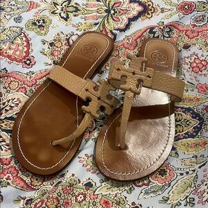 Tory Burch Tan Sandals with Metallic Accents